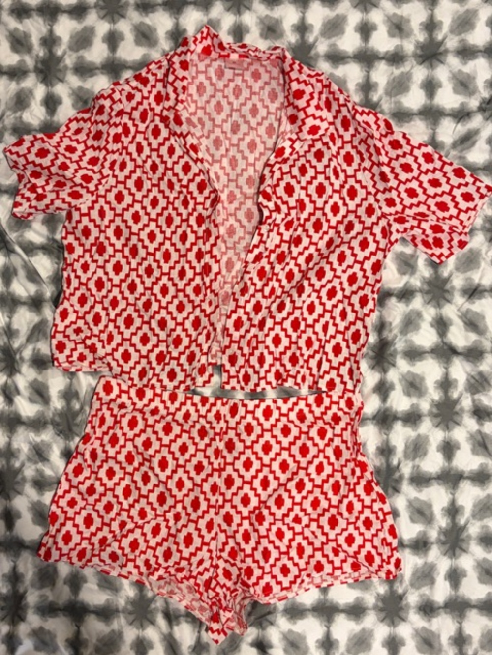 Shade & Shore Red and White Geometric Two-Piece Swim Coverup Set